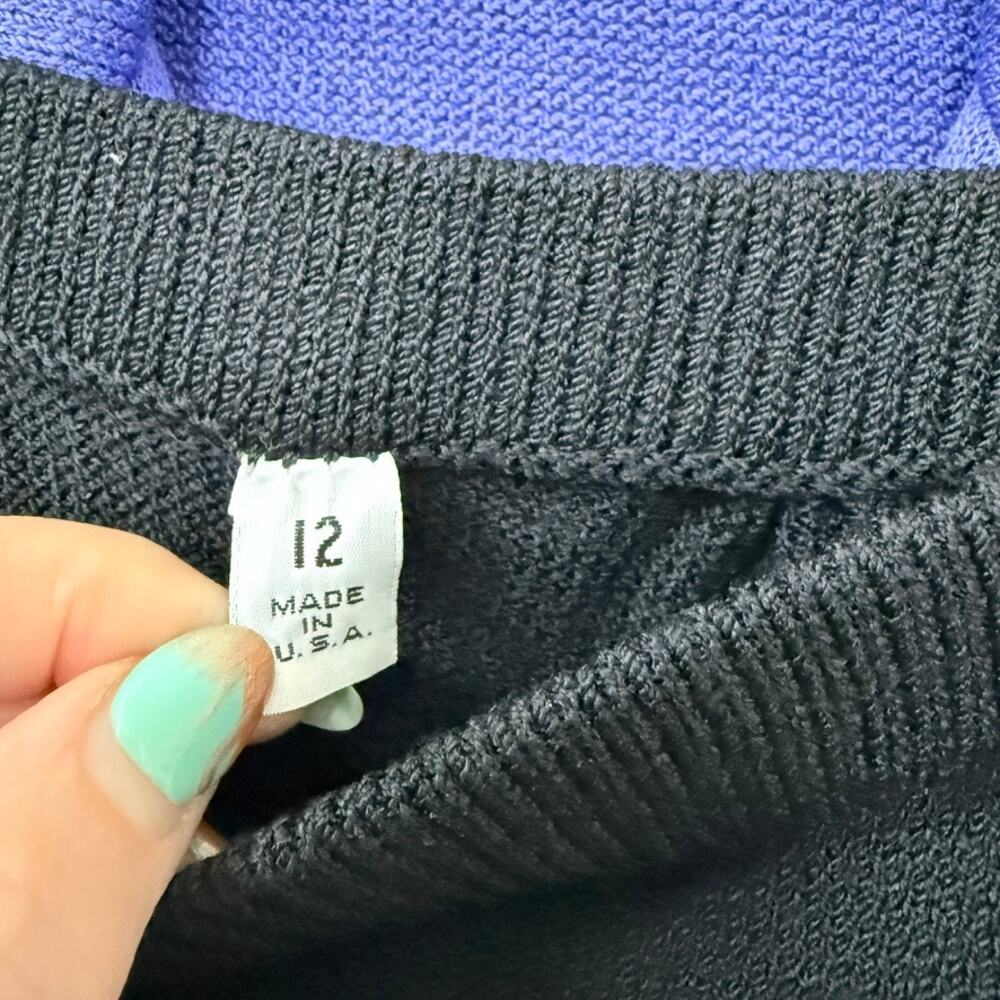 ST. JOHN Collection Knit Skirt Suit Purple Black Trim Designer Luxury Size 12 - Picture 6 of 10